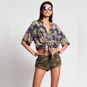 Bandits Low Waist Denim Shorts - Camo Print